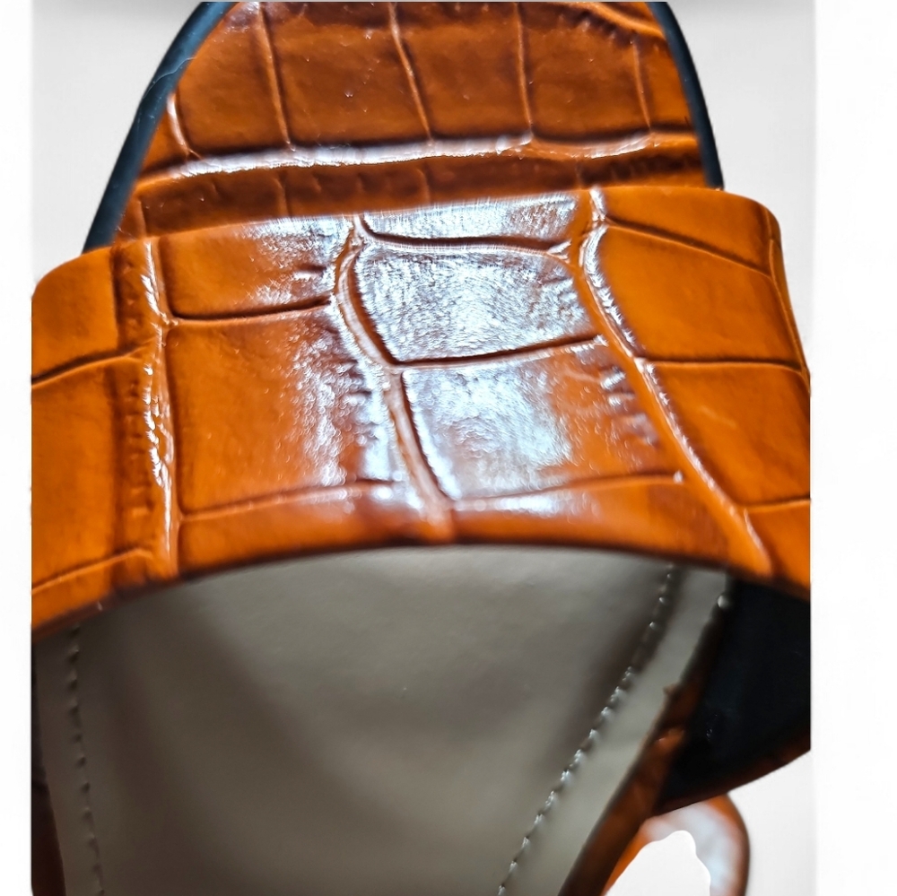 Zara Cognac Tan Croc-Embossed Leather Mule Heels Size 39 (8 US) - Picture 5 of 8
